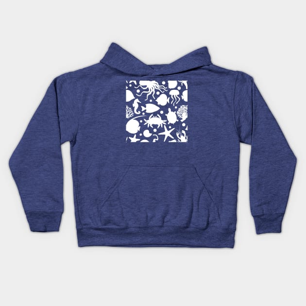 White Ocean Animal Pattern Kids Hoodie by MillerDesigns